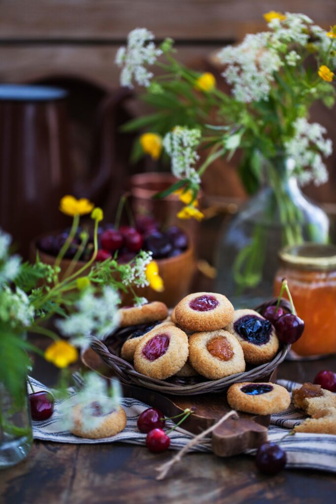 Thumbprint almond cookies with jam