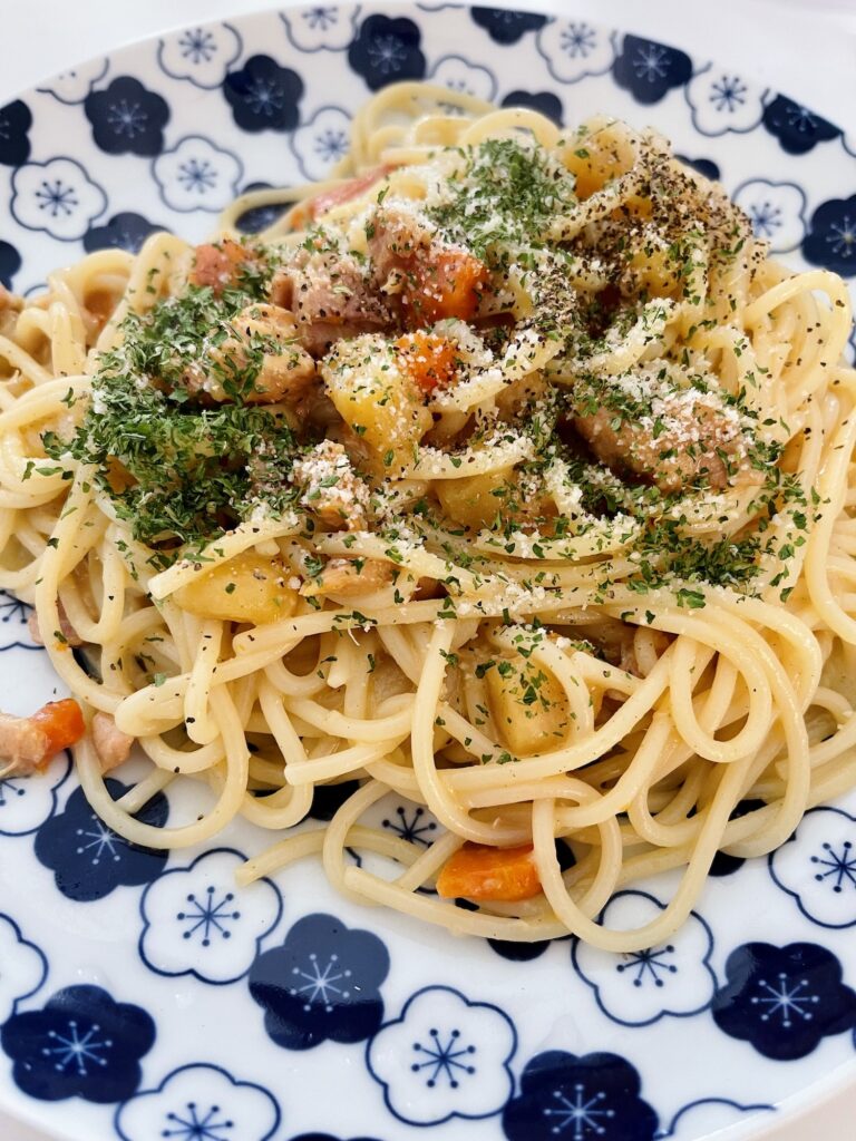 Home cooked Southeast Asian style curry potato chicken pasta.