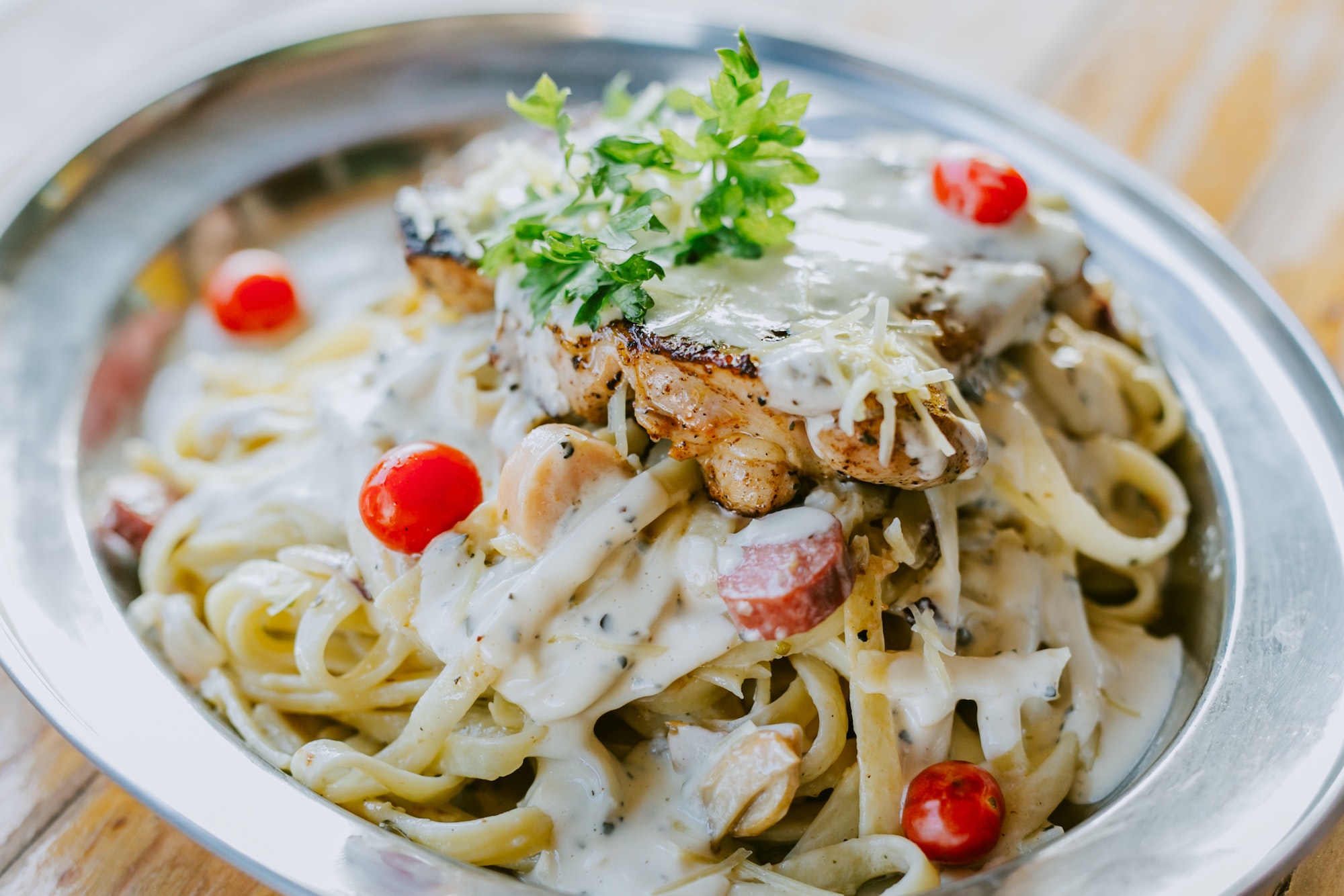 pasta fettuccine carbonara on plate