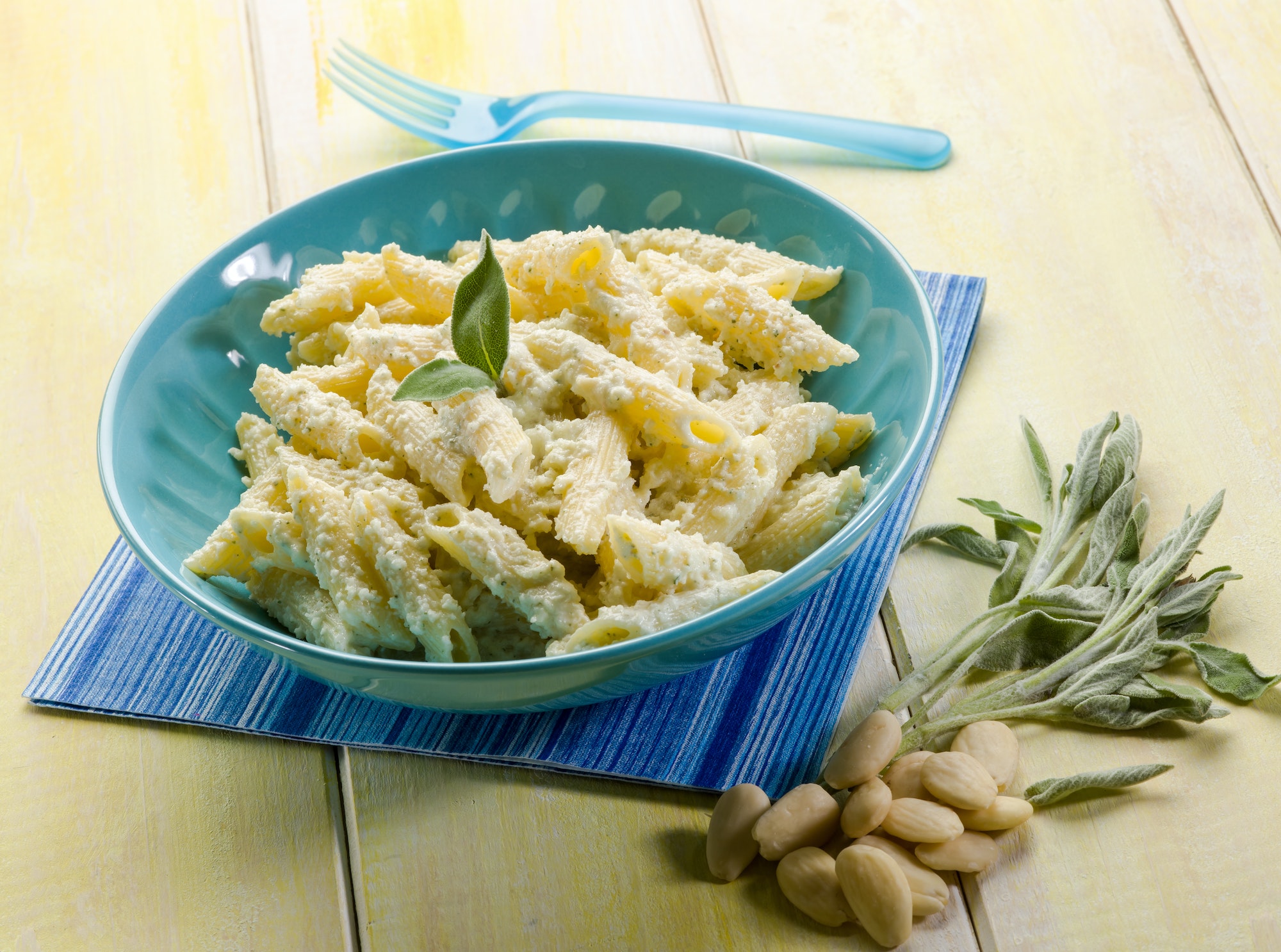 pasta with ricotta almond pesto and sage