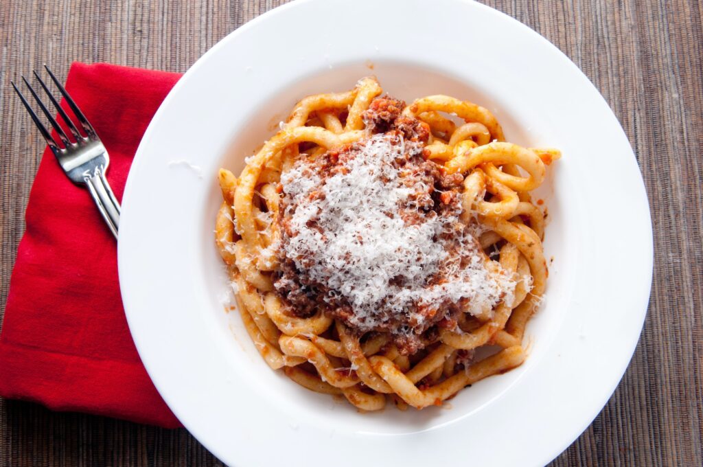 pici pasta with lamb ragu